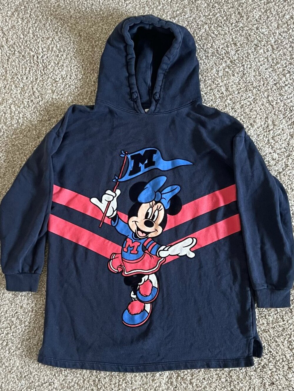 Zara Kids Disney Minnie Mouse Cheerleader Hoodie Sweatshirt Navy Velvet Sz 11/12